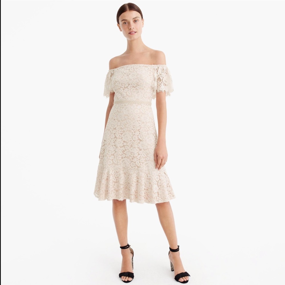J. Crew Off The Shoulder Pink Lace Petite Dress